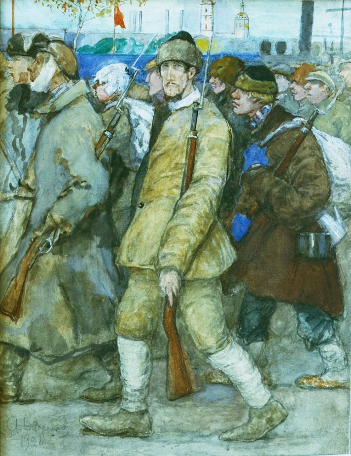 вахрамеев Первый призыв в Красную Армию. 1920. Бумага, гуашь..jpg