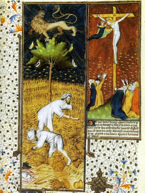 1430 Paysans moissonnent, Grandes heures de Marguerite de Rohan, Rennes, Paris.jpg