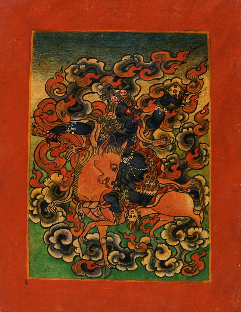 18-19Blue_Deity_from_Yama\'s_Retinue_(-)_Riding_a_Bull,_Nyingmapa_.jpg