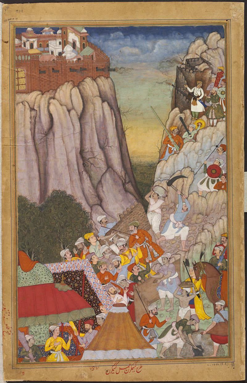 800px-1569-Akbar_directing_the_attack_against_Rai_Surjan_Hada_at_Ranthambhor_Fort.jpg