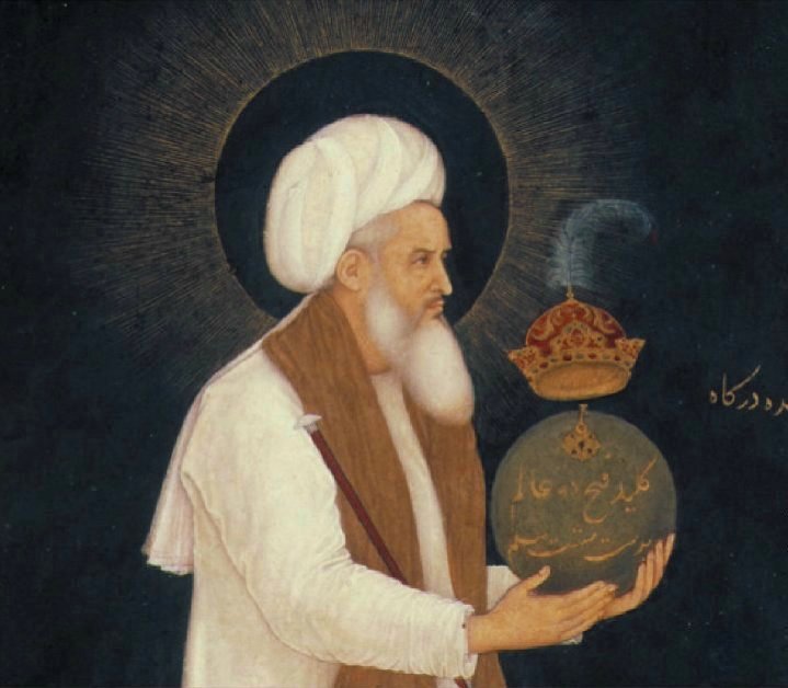 Bichitr._Shaykh_Mu\'in_al-Din_Chishti_Holding_a_Globe,_1610-18,_.jpg