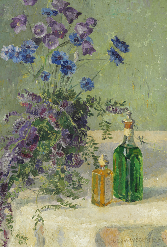 Gerda_Wegener_-_7 Opstilling_med_forskellige_blå_blomster_og_to_flaskerп_på_et_bord_-_1907.png