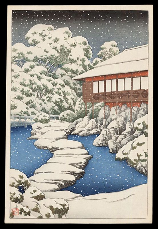 Mitsubishi_Fukagawa_bettei_no_zu,_Chihan_kyakushitsu_no_yuki_by_Kawase_Hasui.jpg